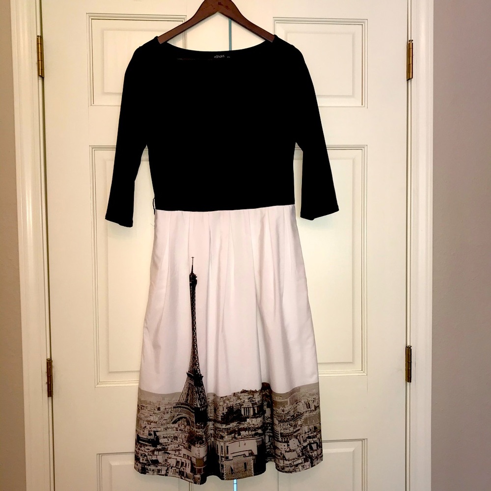 EShakti Black White Paris Scene Dress M 10